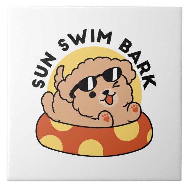 Cool Summer Dog Floating – Cute Puppy Pool Party Ceramic Tile (Front)