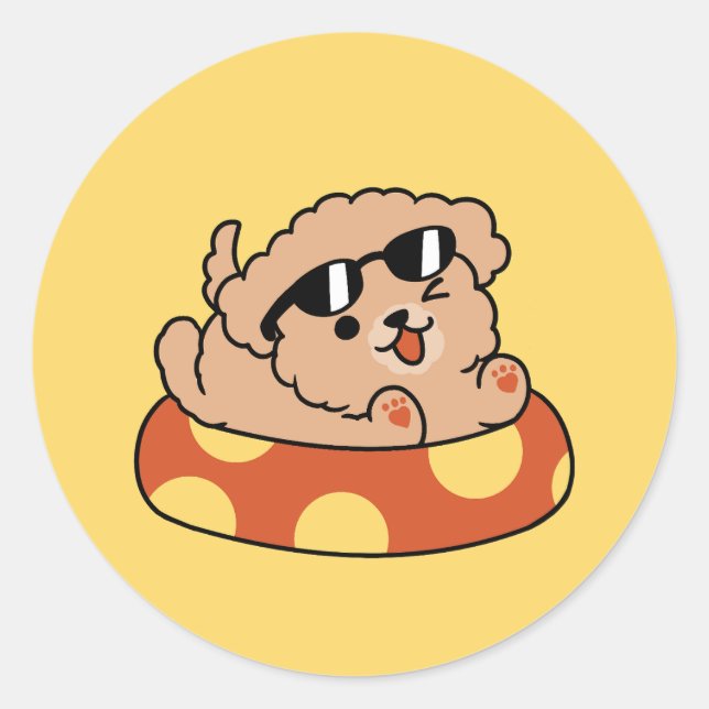 Cool Summer Dog Floating – Cute Puppy Pool Party Classic Round Sticker (Front)