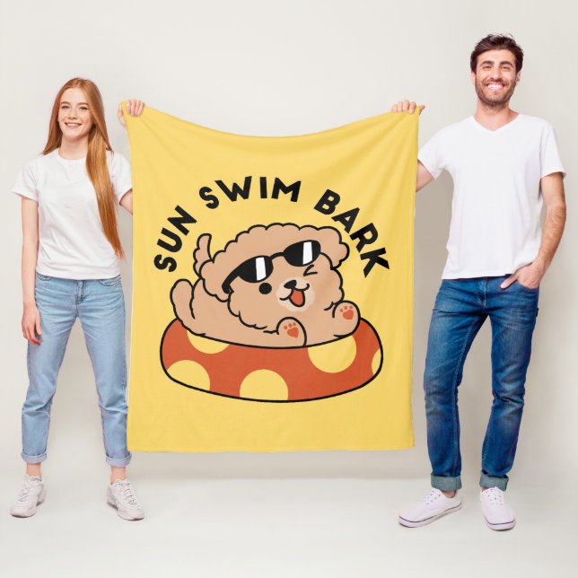 Cool Summer Dog Floating – Cute Puppy Pool Party Fleece Blanket (In Situ)