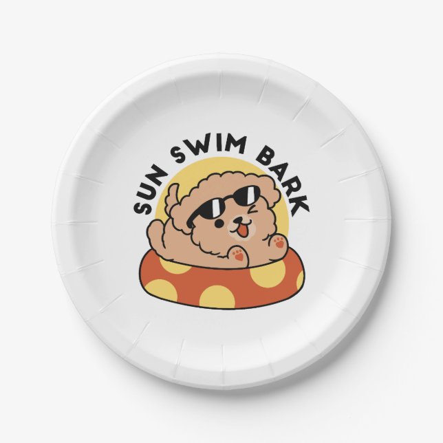 Cool Summer Dog Floating – Cute Puppy Pool Party Paper Plate (Front)