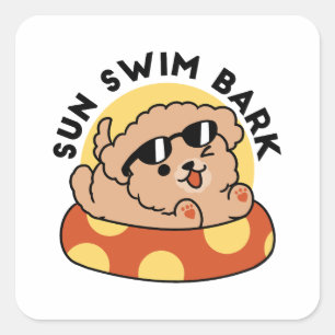 Cool Summer Dog Floating – Cute Puppy Pool Party Square Sticker