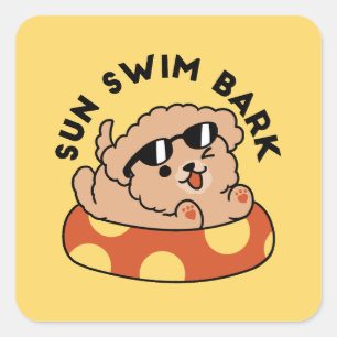 Cool Summer Dog Floating – Cute Puppy Pool Party Square Sticker