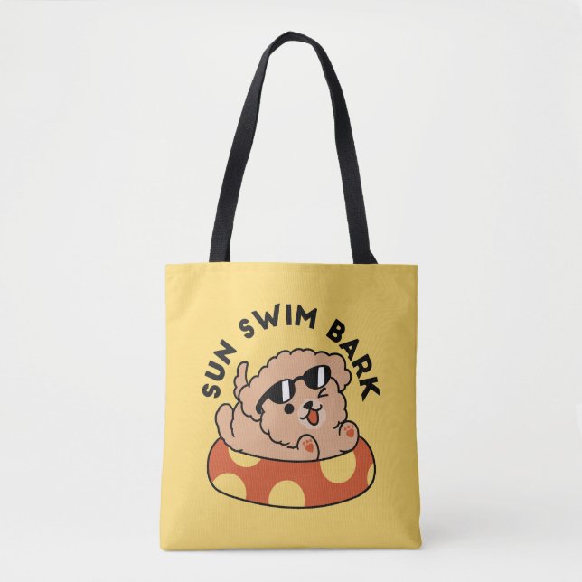Cool Summer Dog Floating – Cute Puppy Pool Party Tote Bag (Front)