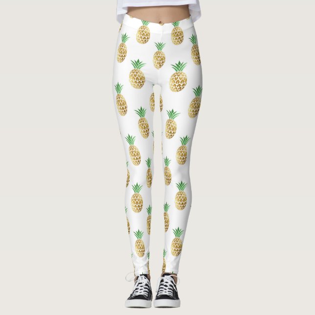 Cool Summer Gold Foil Pineapple Pattern Leggings (Front)