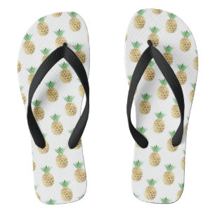 Cool Summer Gold Foil Pineapple Pattern Thongs