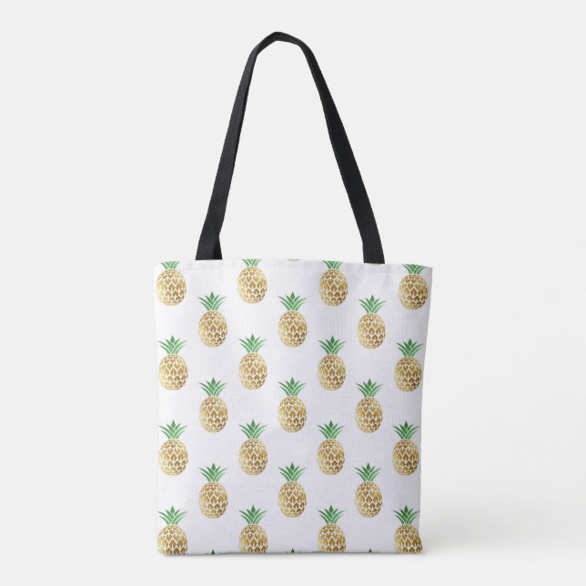 Cool Summer Gold Foil Pineapple Pattern Tote Bag (Back)