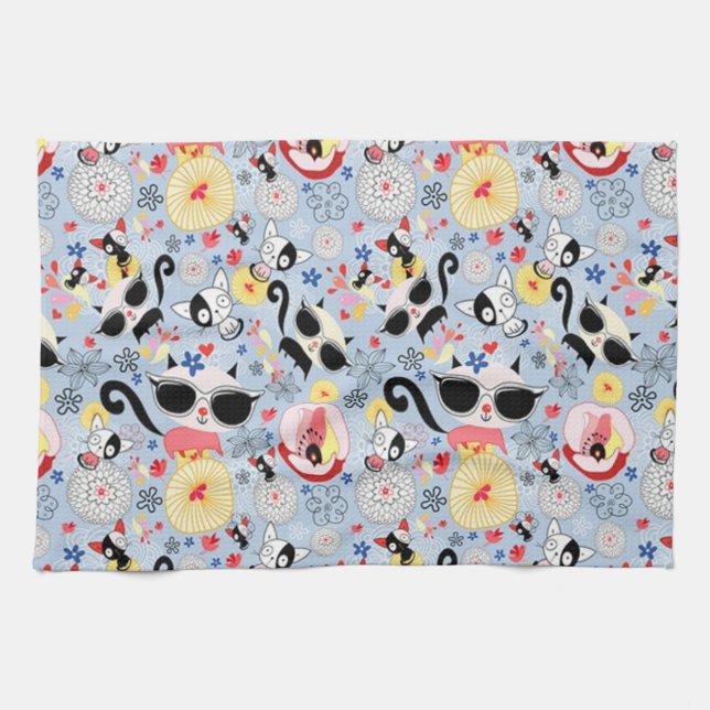 Cool Summer Kitty Tea Towel (Horizontal)