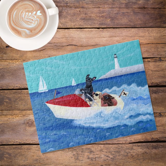Cool Summer Labradors Painting Jigsaw Puzzle (Cool Summer Labradors Painting Jigsaw Puzzle featuring Labs enjoying boat ride on the sea. )