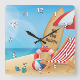 Cool Summer on the Beach with Surf Boards Square Wall Clock