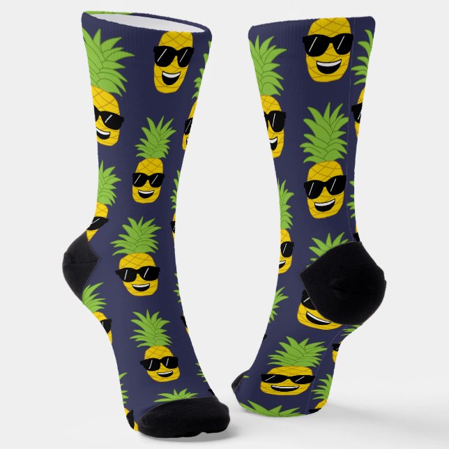 Cool Summer Pineapples in Sunglasses Socks (Angled)