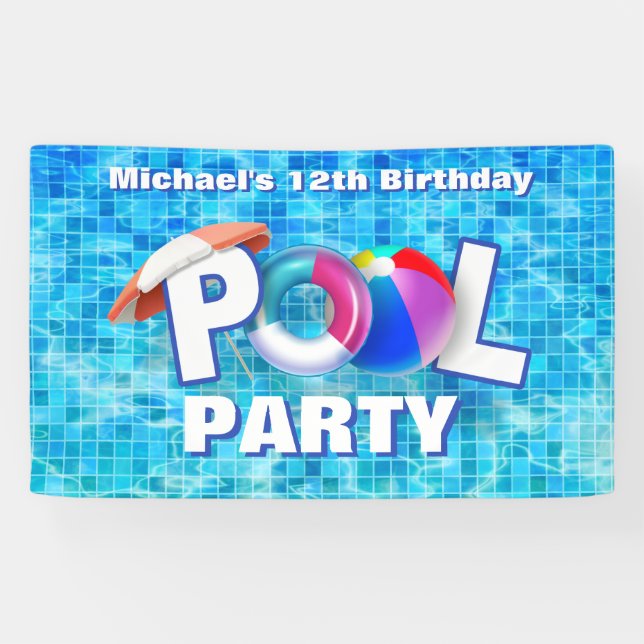 Cool Summer Pool Party Swimming Water Fun Banner (Horizontal)