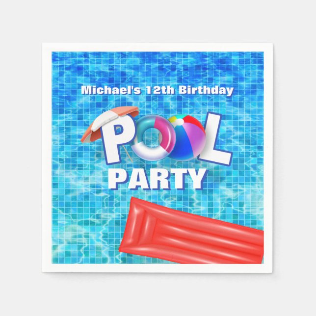Cool Summer Pool Party Swimming Water Fun Napkin (Front)