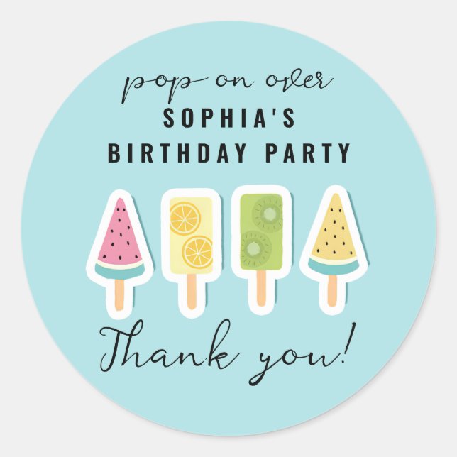 Cool Summer Popsicle Birthday Classic Round Sticker (Front)