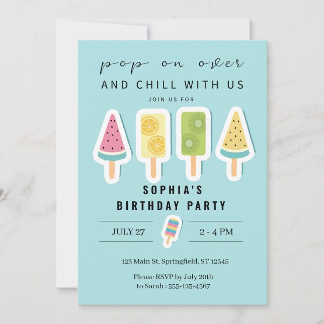 Cool Summer Popsicle Birthday Invitation (Front)