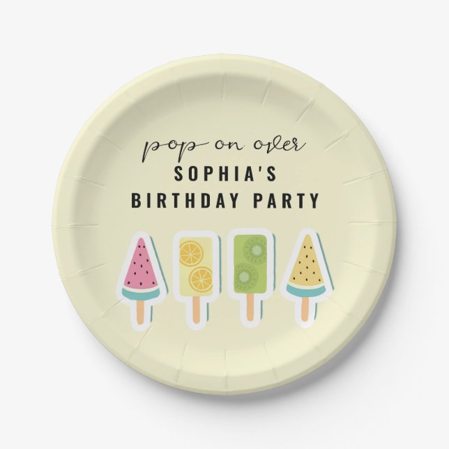 Cool Summer Popsicle Birthday Paper Plate (Front)