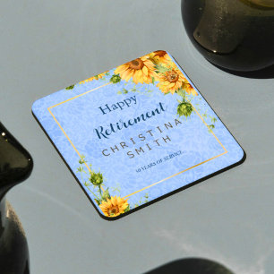 Cool Summer Sunflower Watercolor Retirement Party Square Paper Coaster