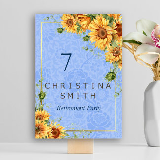 Cool Summer Sunflower Watercolor Retirement Party Table Number