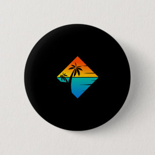 Cool summer vacation men women sunset beach palm 6 cm round badge