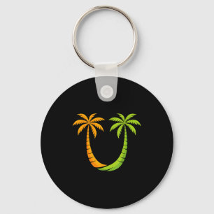 Cool summer vacation men women sunset beach palm key ring