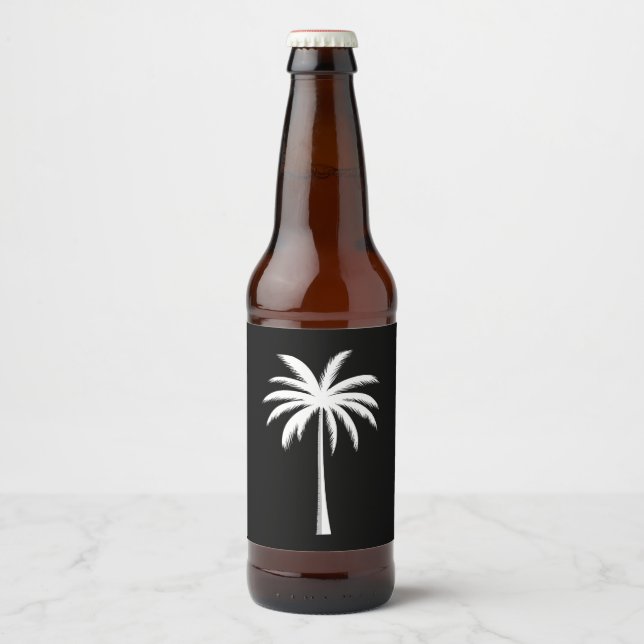 Cool Summer Vacation Sunset Beach Palm Tree Beer Bottle Label (Front)