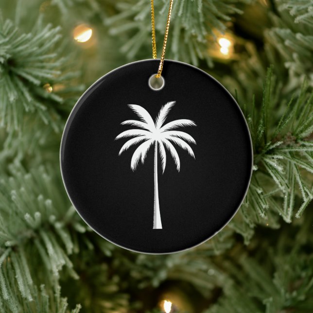 Cool Summer Vacation Sunset Beach Palm Tree Ceramic Ornament (Tree)