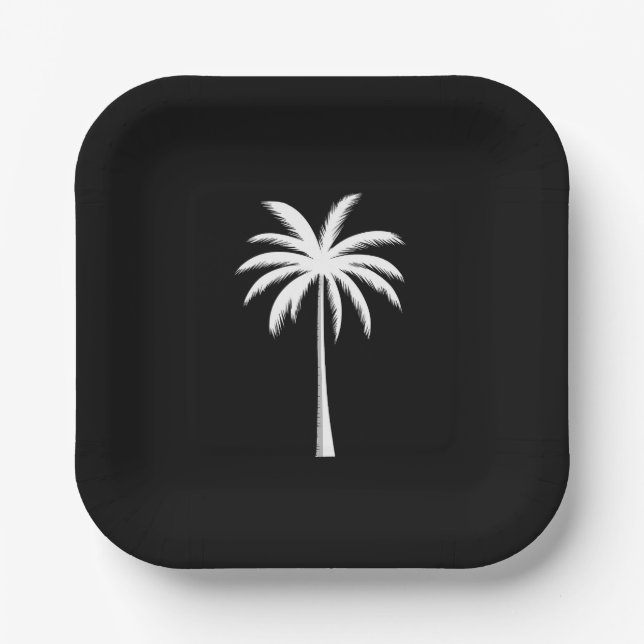 Cool Summer Vacation Sunset Beach Palm Tree Paper Plate (Front)