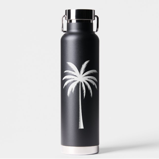 Cool Summer Vacation Sunset Beach Palm Tree Water Bottle (Front)