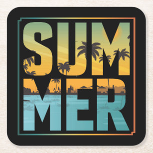 Cool Summer Vibes Palm Trees & Water Square Paper Coaster