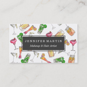 Cool Summer Watercolor Painted Mixed Drinks Patter Business Card