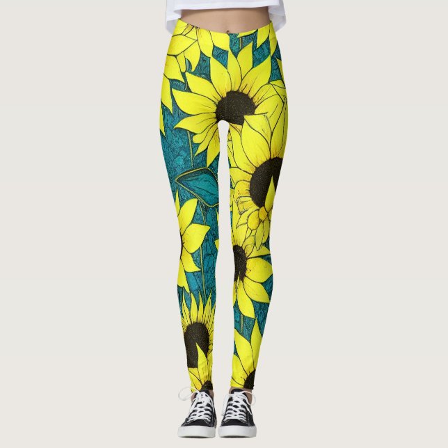 Cool Sunflower leggings - huge sunflowers vivid (Front)