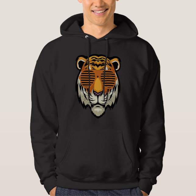 Cool Sunglasses Bengal Tiger Black and Orange Hoodie (Front)