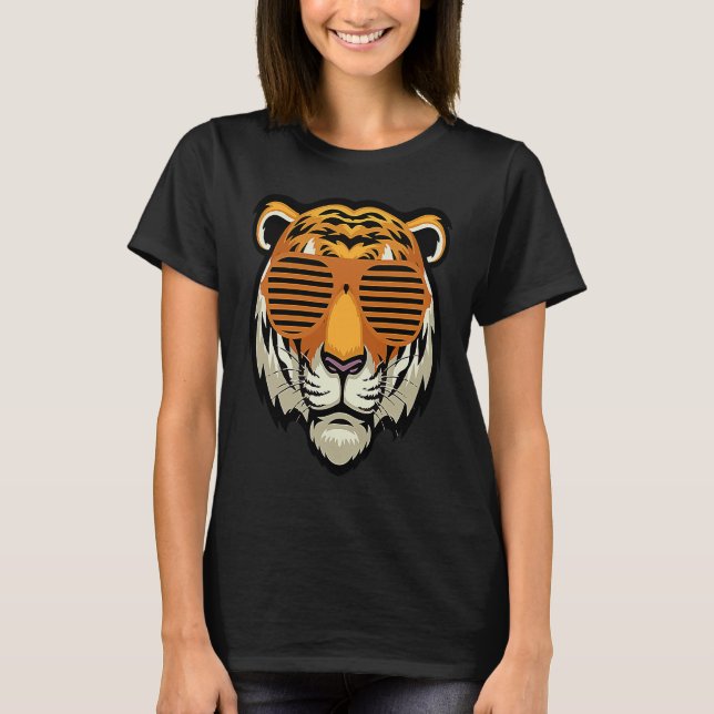 Cool Sunglasses Bengal Tiger Black and Orange T-Shirt (Front)