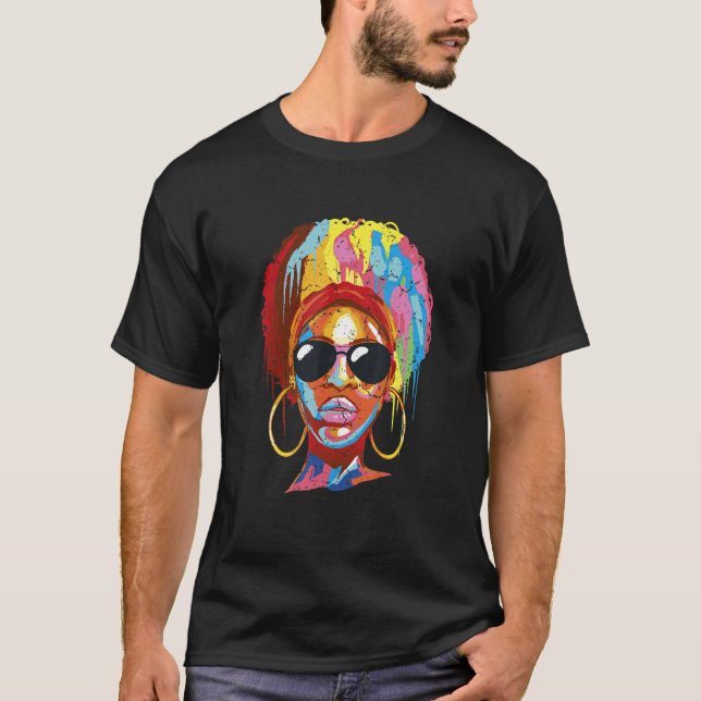 Cool Sunglasses Black Woman African American Water T-Shirt (Front)