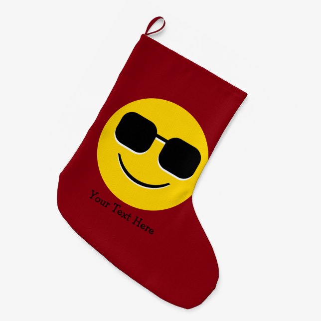 Cool Sunglasses Emoji Guy Large Christmas Stocking (Front (Hanging))