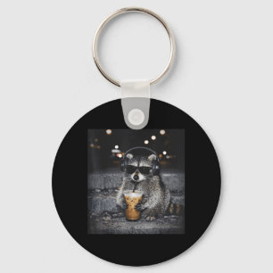 Cool Sunglasses Racoon Drinking Iced Coffee Key Ring