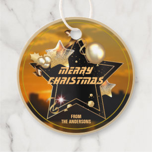 Cool Sunris Gold Black Metallic Stars Merry Xmas Favour Tags