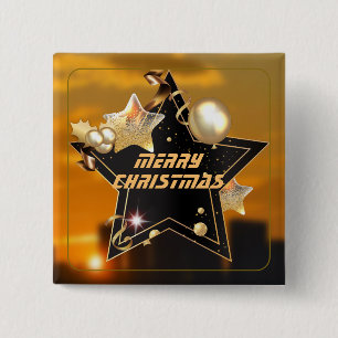 Cool Sunrise Gold Black Metallic Stars Merry Xmas 15 Cm Square Badge