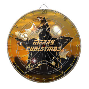 Cool Sunrise Gold Black Metallic Stars Merry Xmas Dartboard