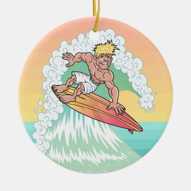 Cool Sunset Surfer Ceramic Ornament (Front)