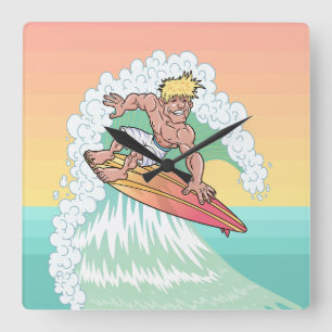 Cool Sunset Surfer Square Wall Clock