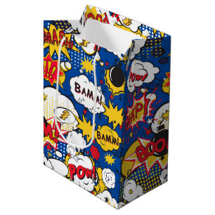 cool super hero word art tiled pattern medium gift bag