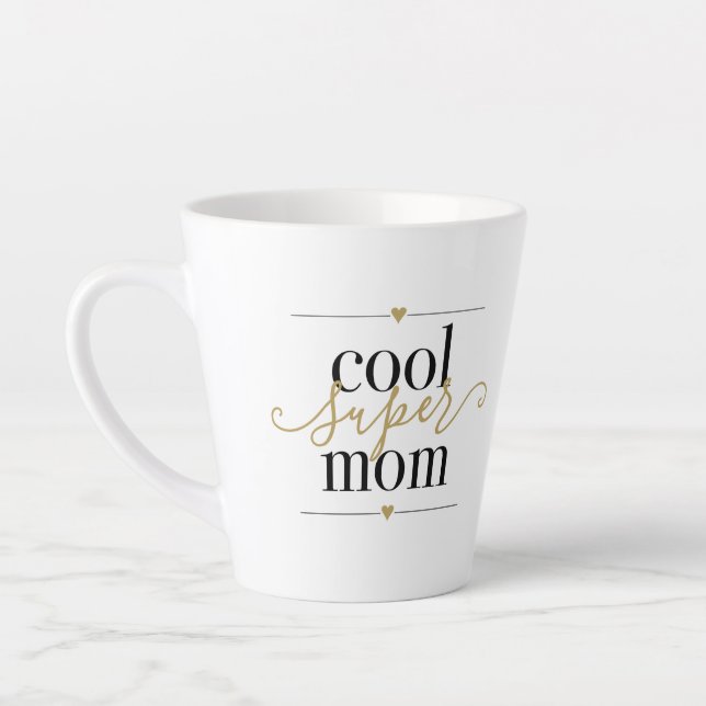 Cool Super Mum Modern Elegant Black And Gold Latte Latte Mug (Left)