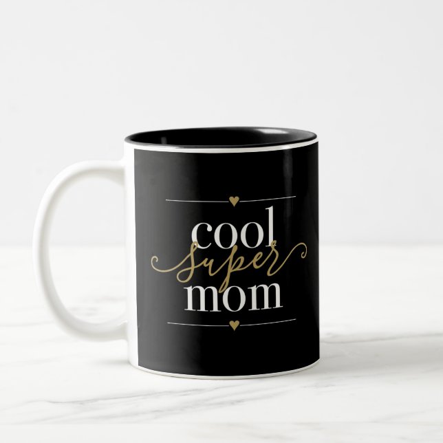 Cool Super Mum Modern Elegant Black And Gold Two-Tone Coffee Mug (Left)