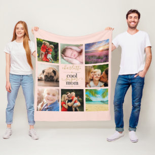 Cool Super Mum Personalised 8 Photo Blush Pink Fleece Blanket