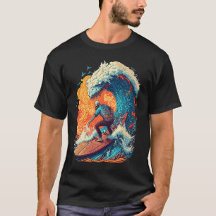 Cool Surf Monster Wave Dude On Surfboard Surfing H T-Shirt