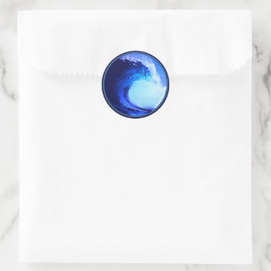 cool surf style blue wave classic round sticker