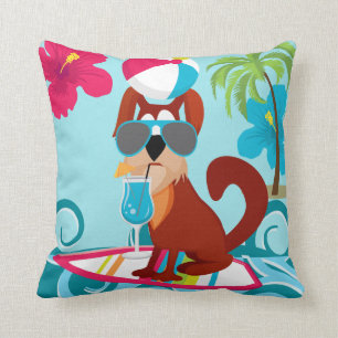 Cool Surfer Dog Surfboard Summer Beach Party Fun Cushion