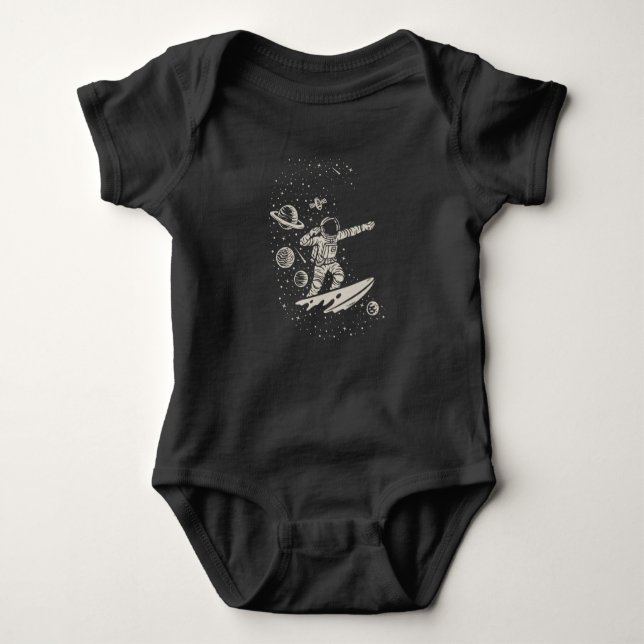 Cool Surfing Astronaut Space Planets Cosmonaut Baby Bodysuit (Front)