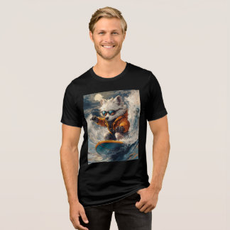 Cool Surfing Dog in Orange Jacket Tri-Blend Shirt