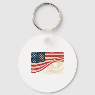 Cool Surfing For Men Women 4th Of July American Fl Key Ring